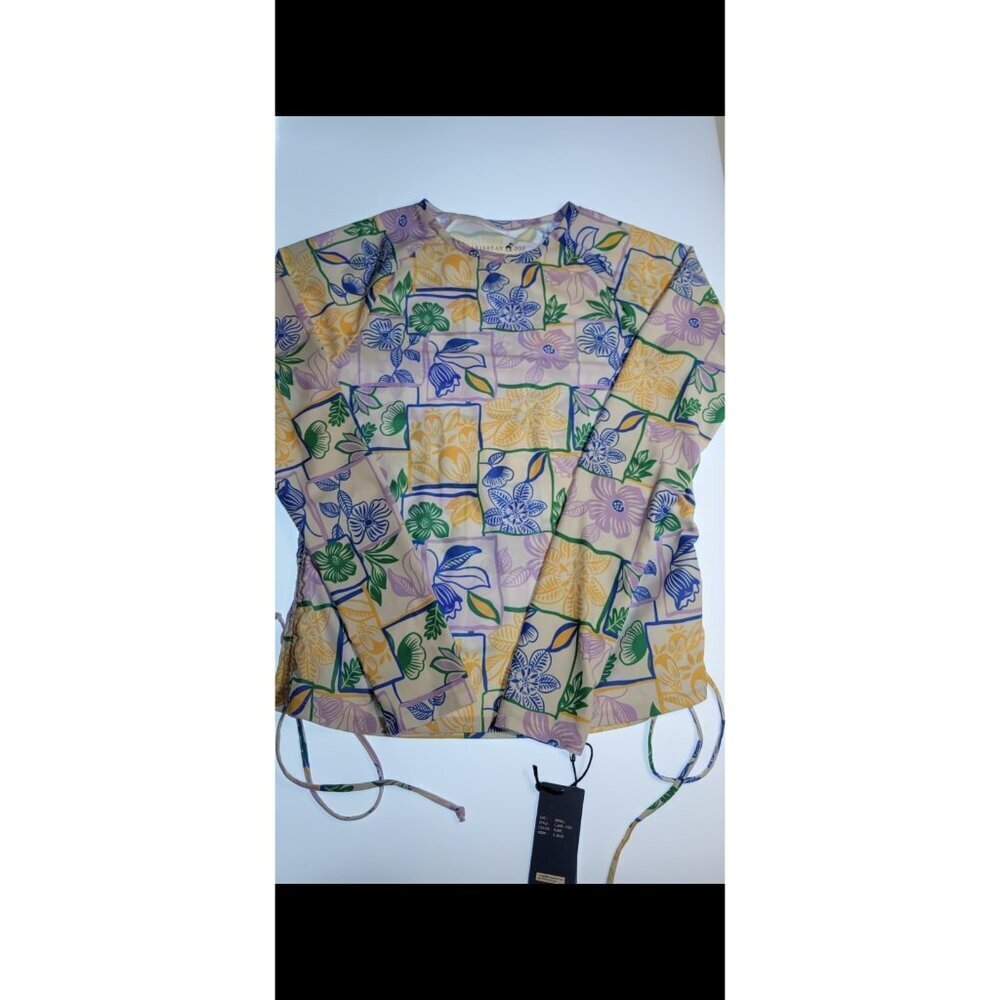 Caribbean Joe Women’s Long Sleeve Active Swim Top Poly/Spandex S Floral